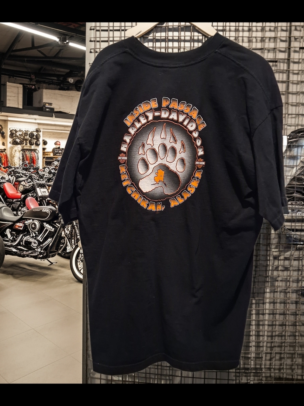 Harley-Davidson Black Short Sleeve Tee with Orange Bear Paw Graphic